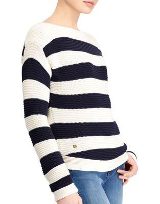 Lauren Ralph Lauren Petite Striped Boatneck Cotton Sweater