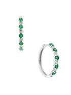 Effy 14k White Gold, Diamond & Emerald Sequence Hoop Earrings