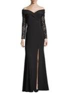 Xscape Lace-sleeve Sweetheart Slit Gown