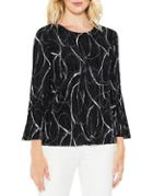 Vince Camuto Pleated Bell-sleeve Ink Swirl Knit Top