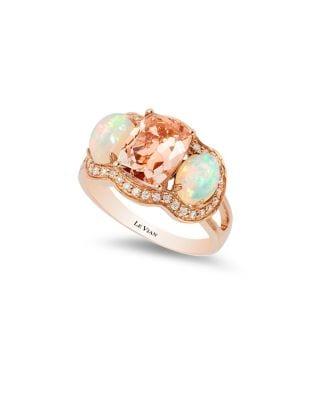 Le Vian Vanilla Diamonds, Peach Morganite, Neopolitan Opal & 14k Strawberry Gold Ring