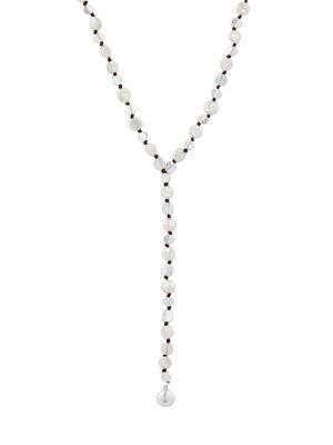 Lucky Brand April Chase Pearl And Crystal Coin Y-necklace
