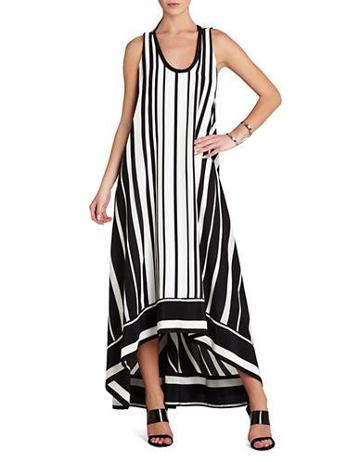 Bcbgmaxazria Gia Vertical-stripe Silk Crepe Maxi Dress