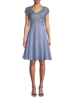 J Kara Embellished V-neck A-line Dress