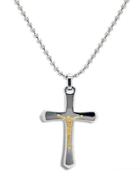 Lord & Taylor Mens Stainless Steel And 14k Yellow Gold Cross Necklace