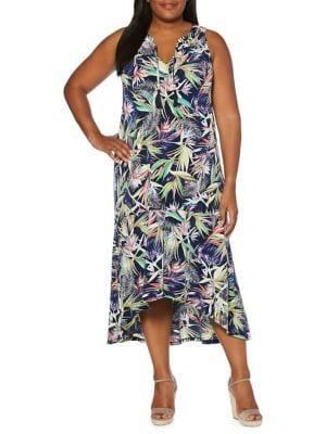 Rafaella Plus Plus Floral Splitneck High-low Midi Dress
