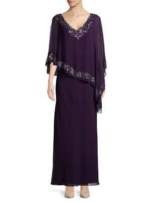 J Kara Plus Embellished Capelet Gown