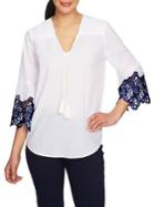 Chaus Embroidered Bell-sleeve Cotton Blouse