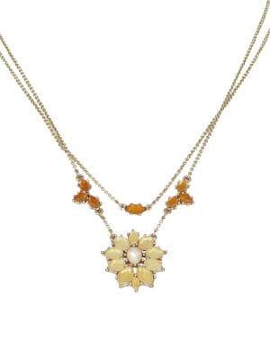 Lucky Brand Goldtone, Mother Of Pearl And Epoxy Stone Floral Layered Collar Necklace