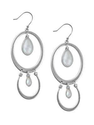 Lucky Brand Floral Tribes Silvertone Double Drop Etched Earrings