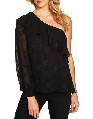Cece One-shoulder Ruffled Textured Blouse
