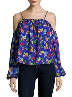Design Lab Printed Cold-shoulder Top