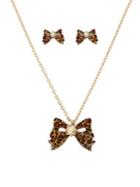 Betsey Johnson Goldtone & Crystal Leopard-print Bow Pendant Necklace & Stud Earrings Set