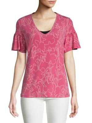 Ivanka Trump Flounce-sleeve Printed Top