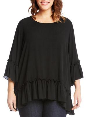 Karen Kane Plus Quarter-sleeve Ruffled Top