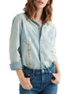Lucky Brand Embroidered Chambray Button Front Shirt