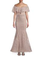 Nicole Bakti Off-shoulder Sequined Ruffle Gown