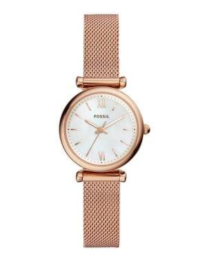 Fossil Carlie Three-hand Rose-goldtone Stainless Steel Bracelet Watch