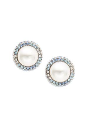 Nadri Faux Pearl And Pave Stud Earrings