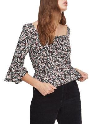 Miss Selfridge Floral-print Ruffled-sleeve Top