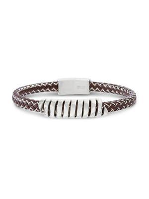 Lord & Taylor Stainless Steel & Leather Spiral Bar Bracelet