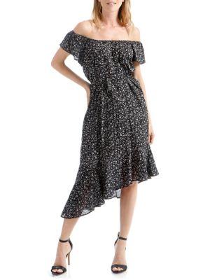 Lucky Brand Asymmetrical Ditsy Cold-shoulder Dress