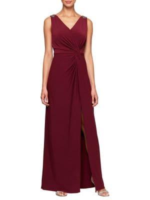 Alex Evenings Embellished Knot-front Slit Dress