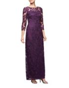 Alex Evenings Embroidered Lace Long Column Dress