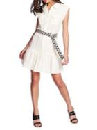 1.state Button Front Peplum Belted Dress