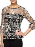 Alex Evenings Embroidered Floral Illusion Blouse