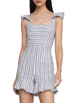 Bcbgmaxazria Striped Angel Wing Linen Blend Romper