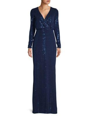 Vince Camuto Long-sleeve V-neck Gown