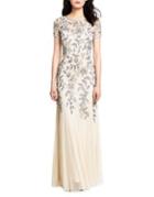 Adrianna Papell Floral Beaded Floor-length Gown