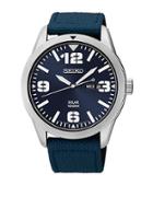 Seiko Mens Stainless Steel Watch With Navy Blue Nylon Strap