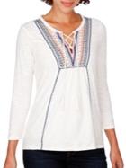 Lucky Brand Embroidered Splitneck Top