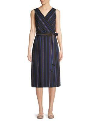 T Tahari Striped Tie Wrap Dress