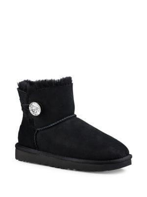 Ugg Mini Bailey Button Bling Shearling And Suede Cold Weather Boots