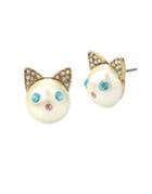Betsey Johnson Angels Crystal Cat Face Stud Earrings