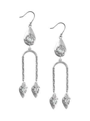 Lucky Brand Floral Tribes Silvertone Chandelier Earrings
