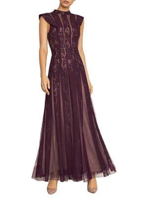 Bcbgmaxazria Striped Floral Lace Gown