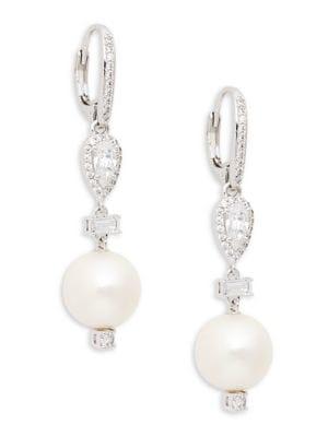 Nadri Cadence Rhodium-plated Cubic Zirconia And 10-11mm Freshwater Pearl Drop Earrings