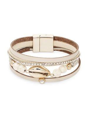 Design Lab Shell Rhinestone Leather Bracelet