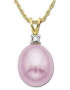 Lord & Taylor Pink Freshwater Pearl Pendant With Diamond Accent In 14 Kt. Yellow Gold 8mm