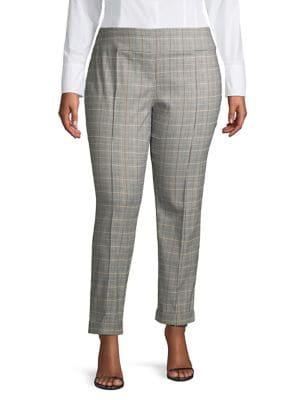 Lord & Taylor Plus Branco Plaid Pull-on Pants