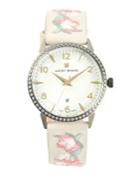 Lucky Brand Torrey Stainless Steel & Floral Embroidered Leather-strap Watch