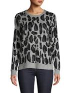 T Tahari Leopard-print Roundneck Sweater