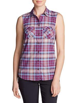 Eddie Bauer Mercer Plaid Button-front Sleeveless Top