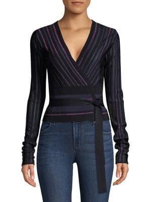 Diane Von Furstenberg Laren Metallic Stripe Wrap Sweater