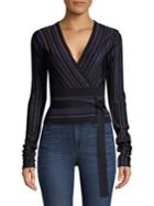 Diane Von Furstenberg Laren Metallic Stripe Wrap Sweater
