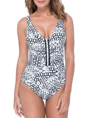 Profile By Gottex Tribal Batik One-piece Deep V-neck Swimsuit